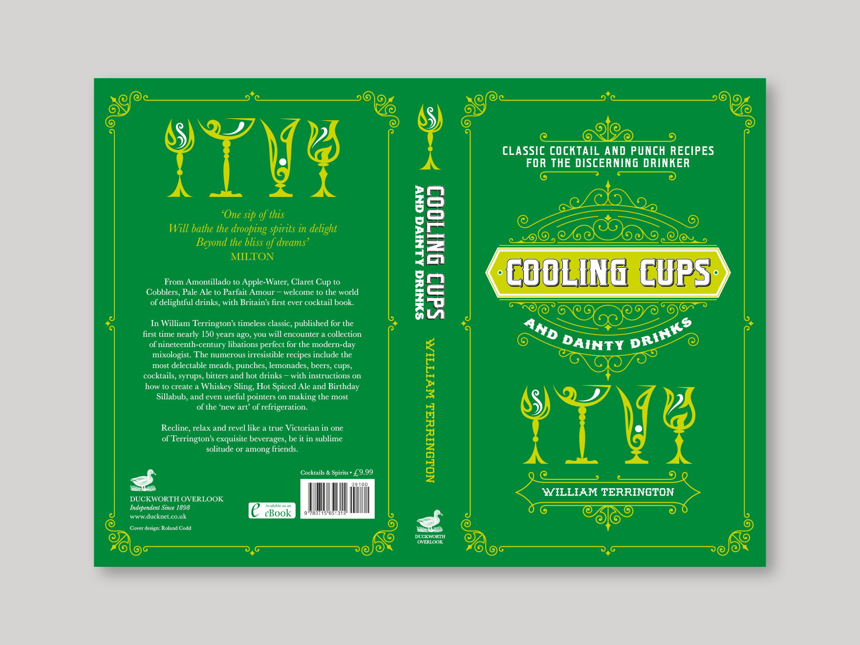 Full book cover to Cooling Cups and Dainty Drinks, showing the front, spine and back covers