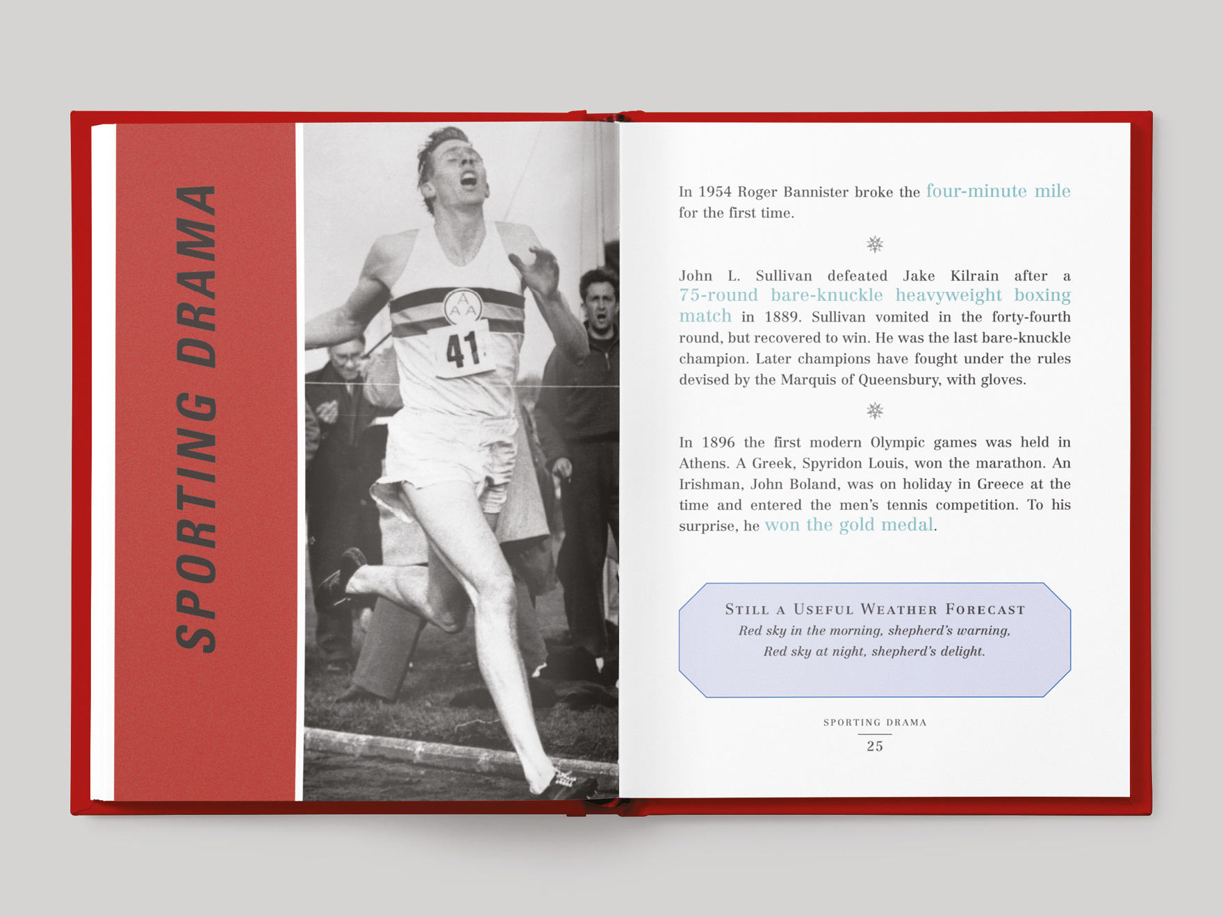 Inside pages from the Pocket Dangerous Book for Boys: Facts, Figures and Fun book showing the chapter opener to Sporting Drama