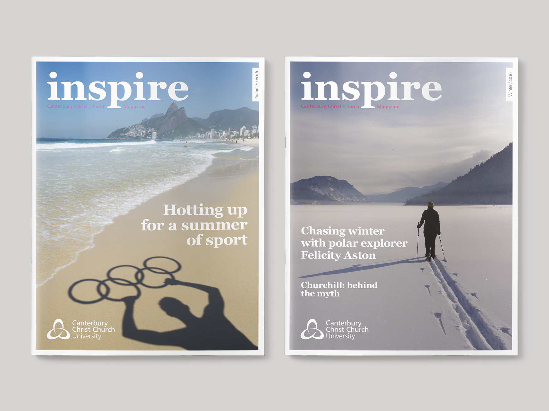 Front covers to the Summer 2015 and Summer 2017 issues of Inspire Magazine