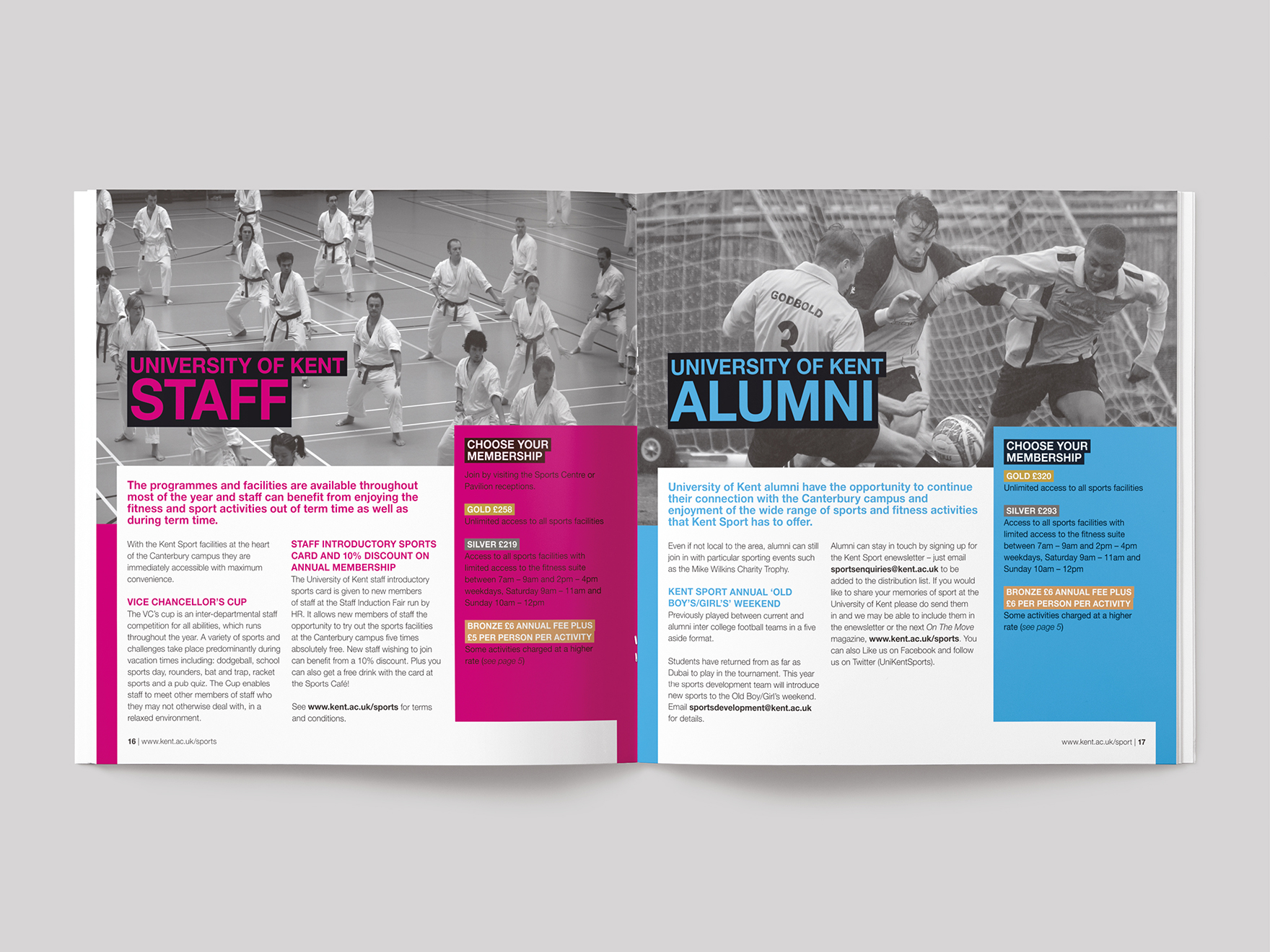 Inside pages from a brochure for Kent Sport showing information for student members