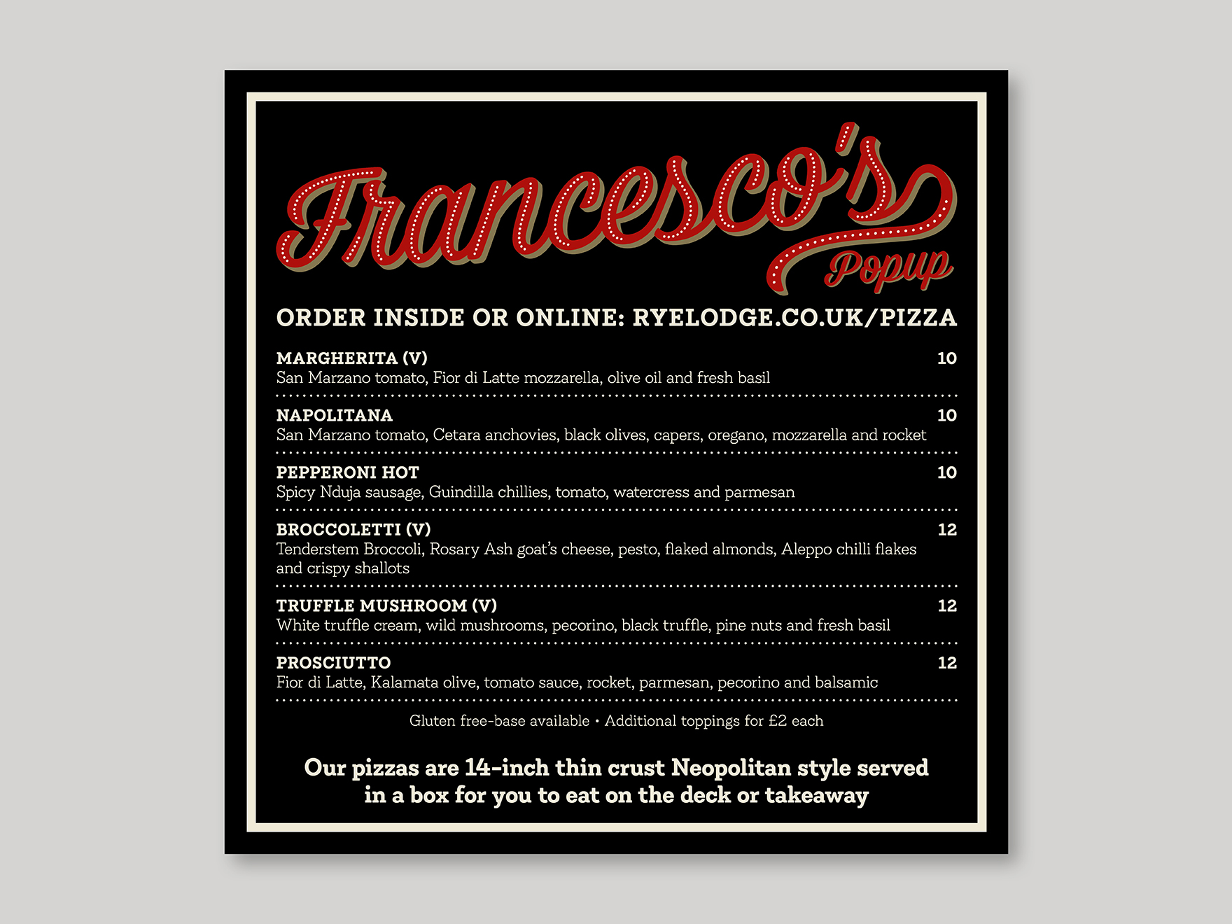 Pizza poster for the Rye Lodge